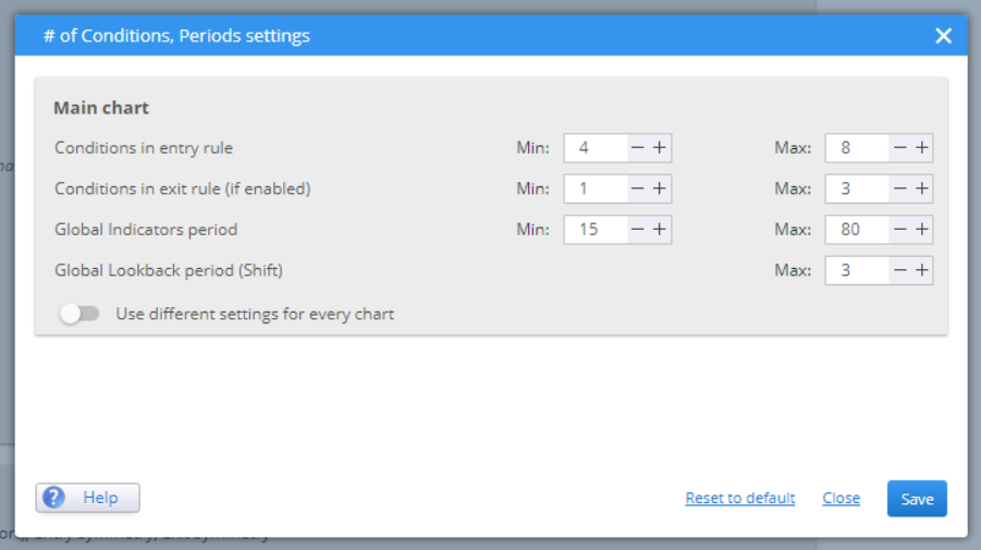 Number of Conditions, Periods Settings