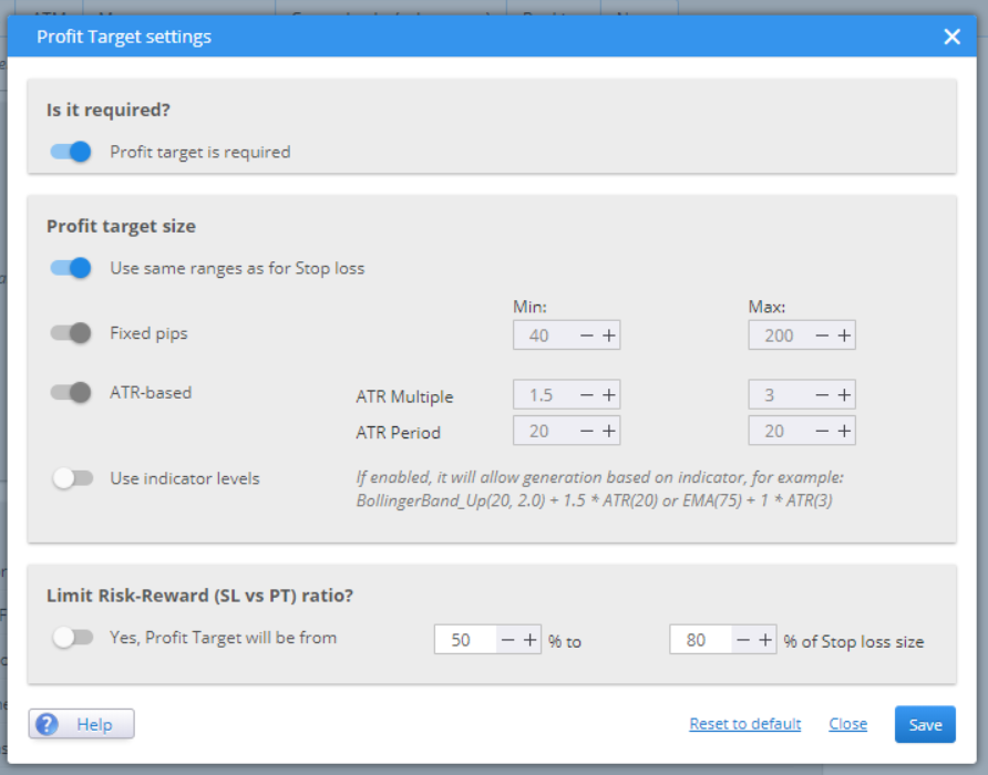 Profit Target Settings