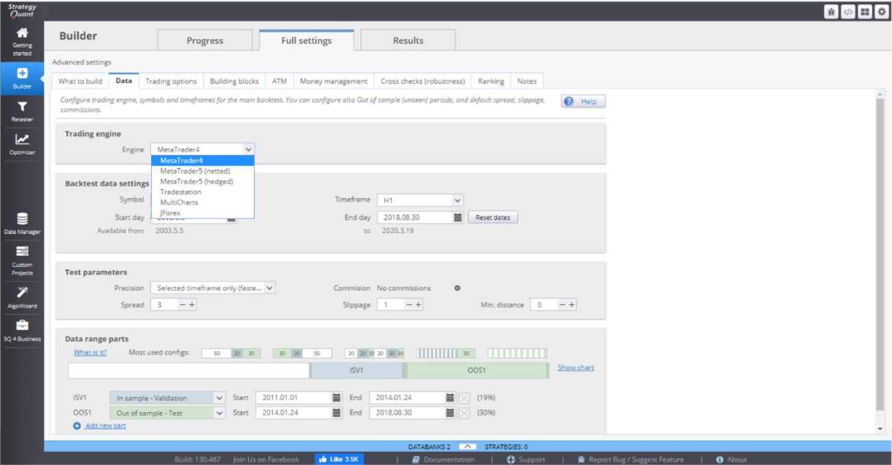 Trading Engine settings