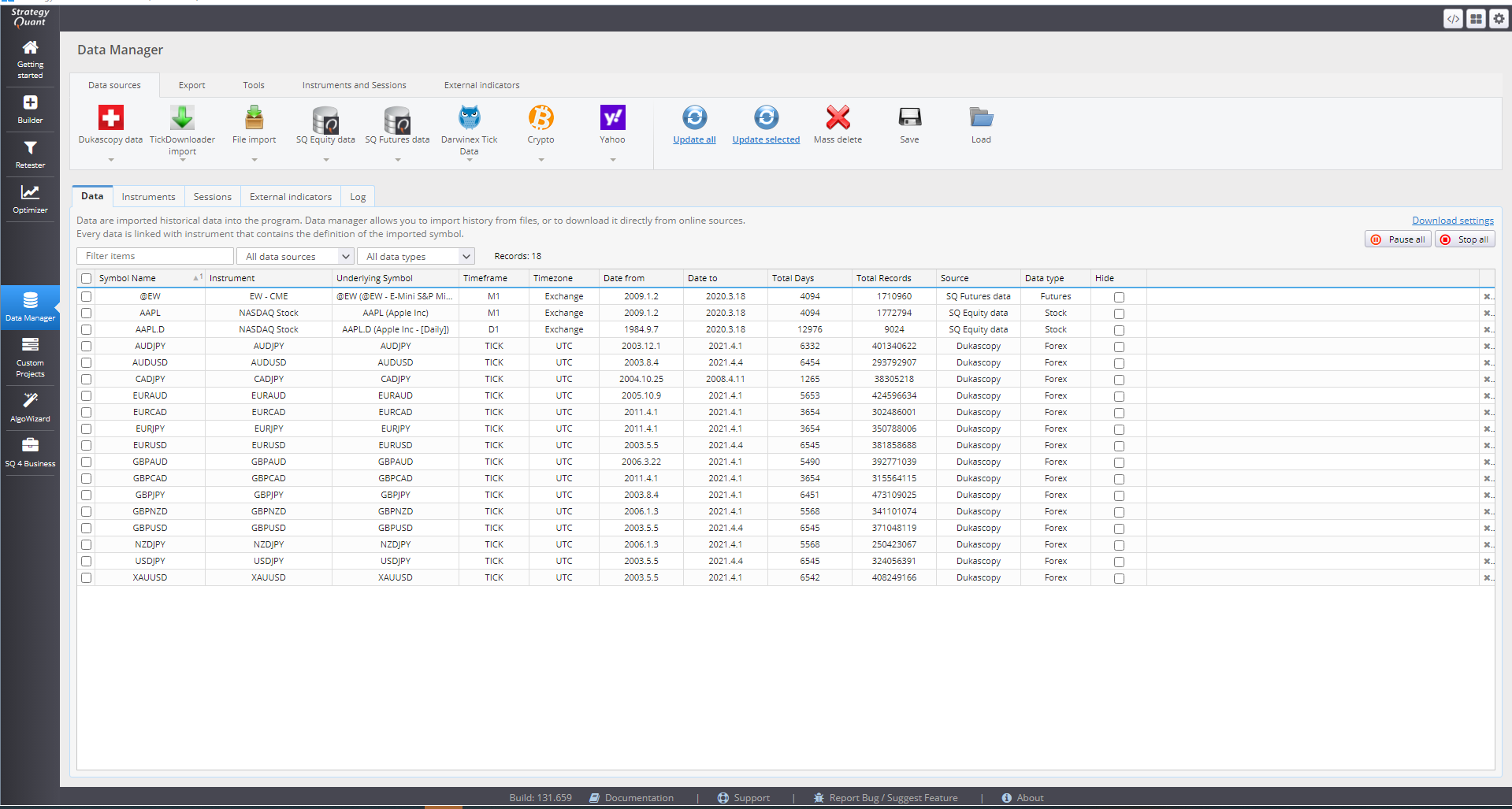 Data Manager menu