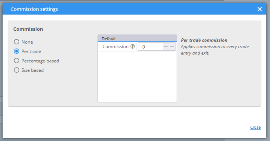 Data menu Commission Settings