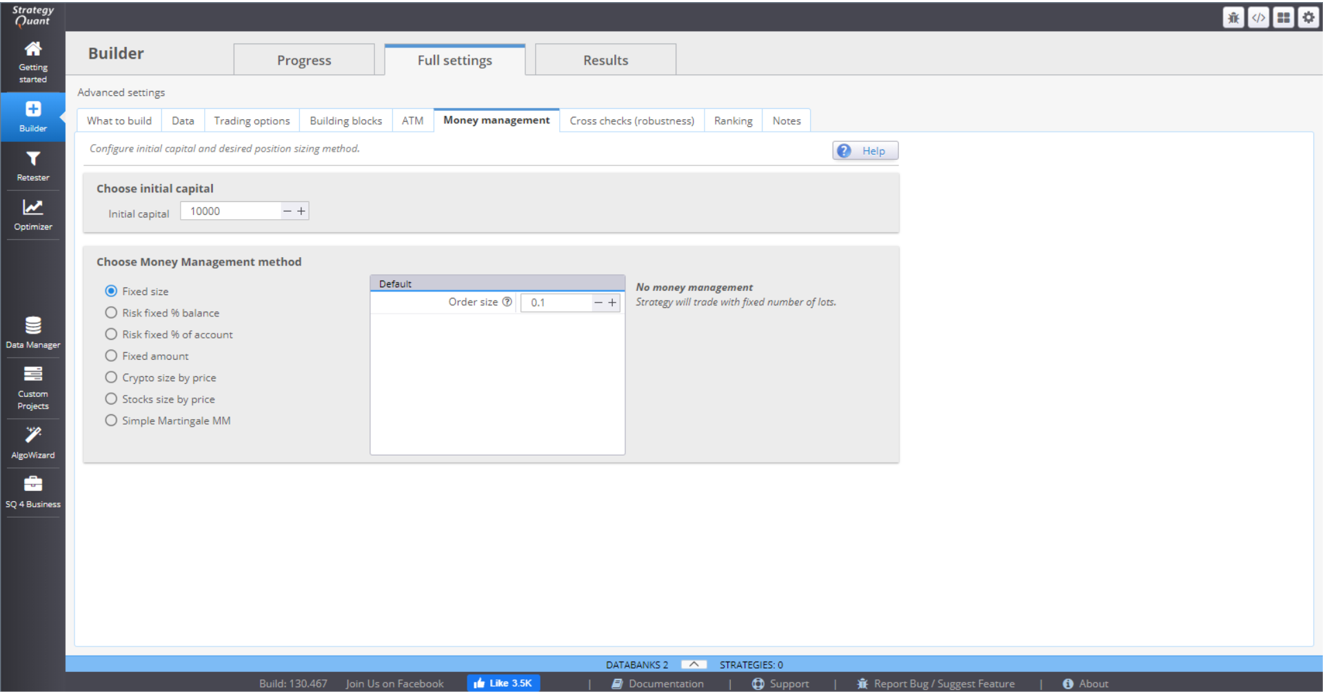 Builder menu Money Management