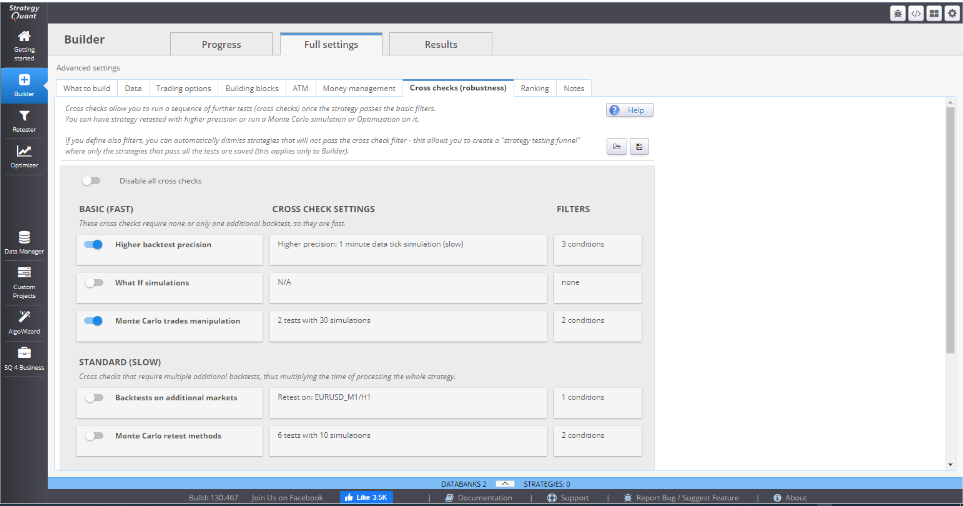 Builder menu Cross Checks (Robustness)