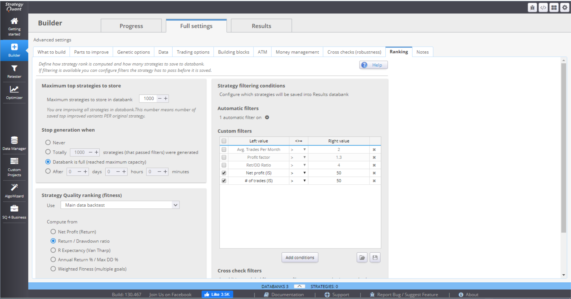 Builder menu Ranking&Filtering
