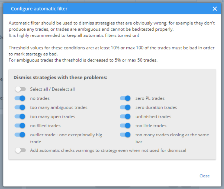 Configure Automatic Filters