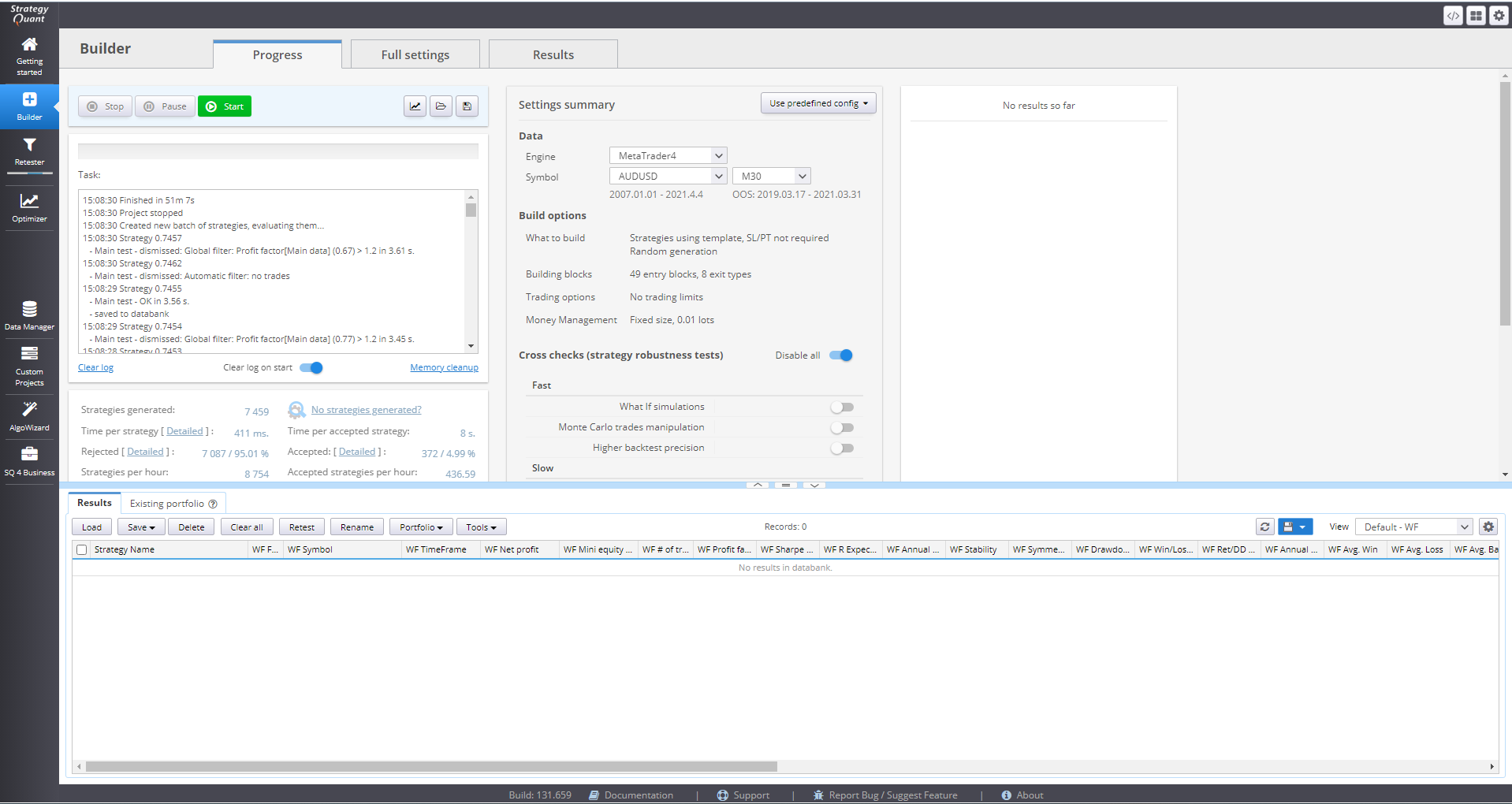 Builder Results tab