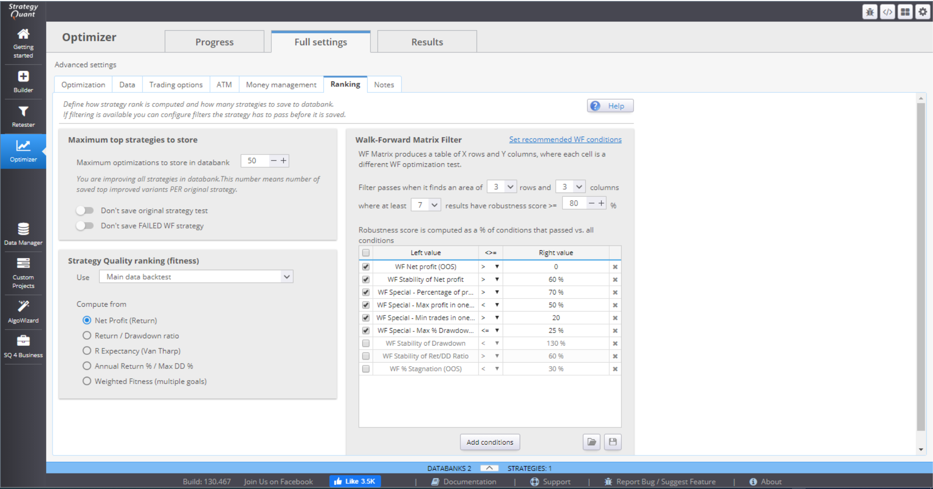 Optimizer menu Ranking