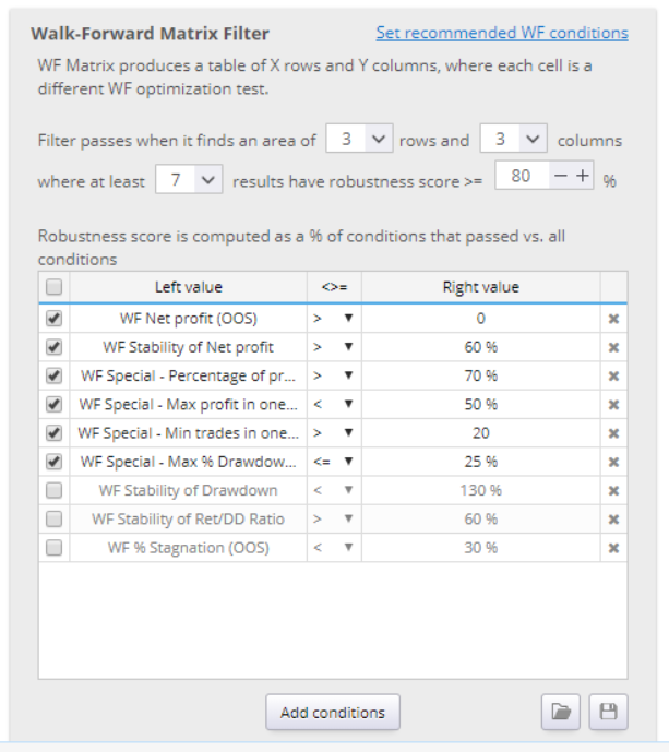 Walk-Forward Matrix Filter