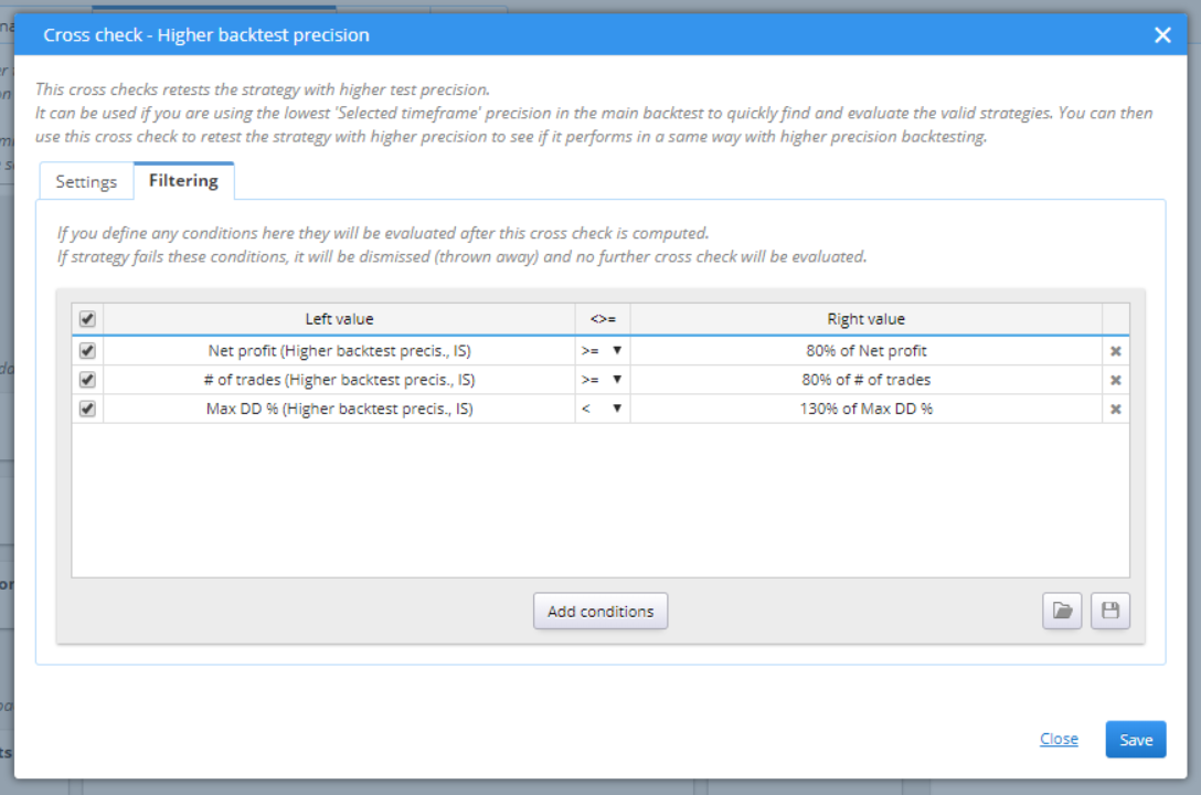 Higher Backtest Precision Filtering