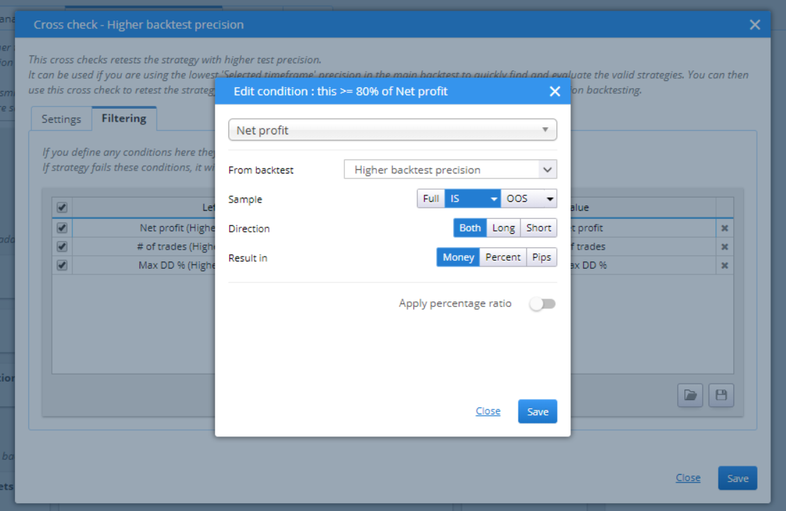 Edit Backtest Conditions