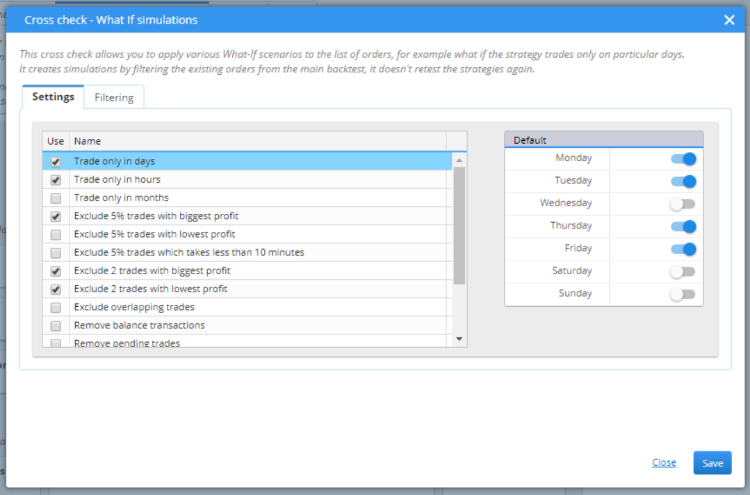 What If Simulation Settings