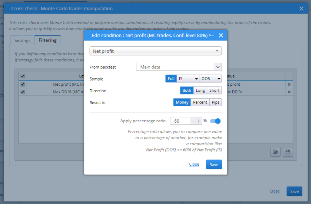 Edit Conditions for Crosscheck