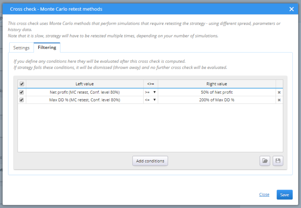 Monte Carlo Retest Methods Filtering