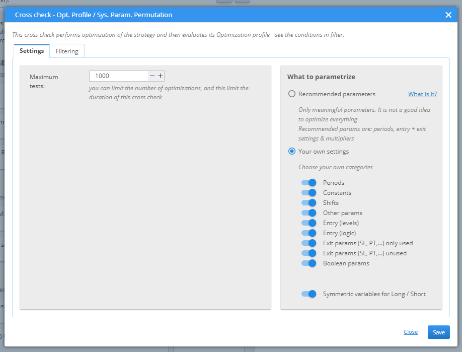 Opt.Profile / Sys.Param.Permutation Settings