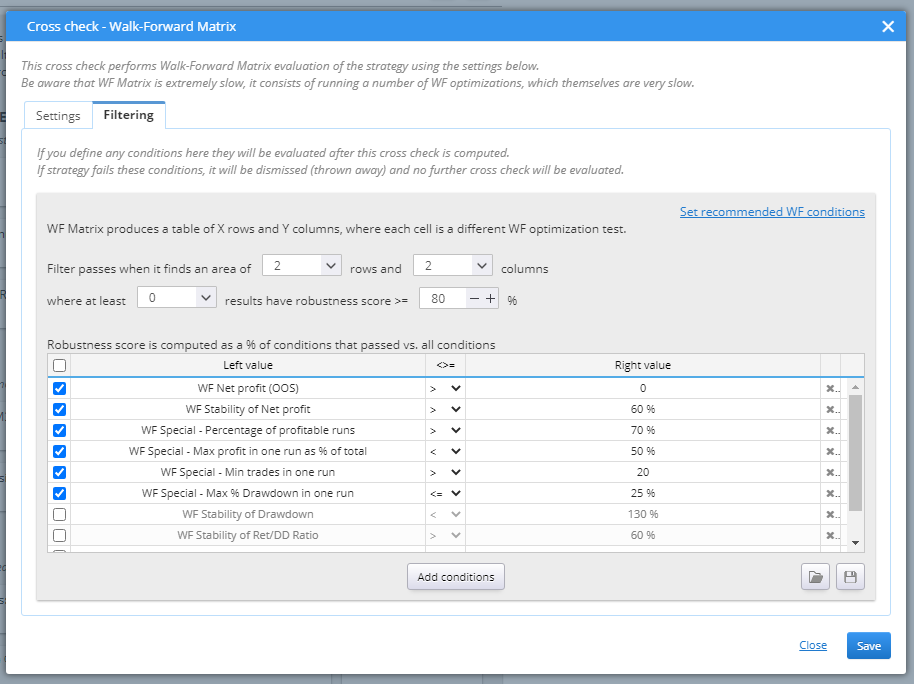 Walk-Forward Matrix Filtering