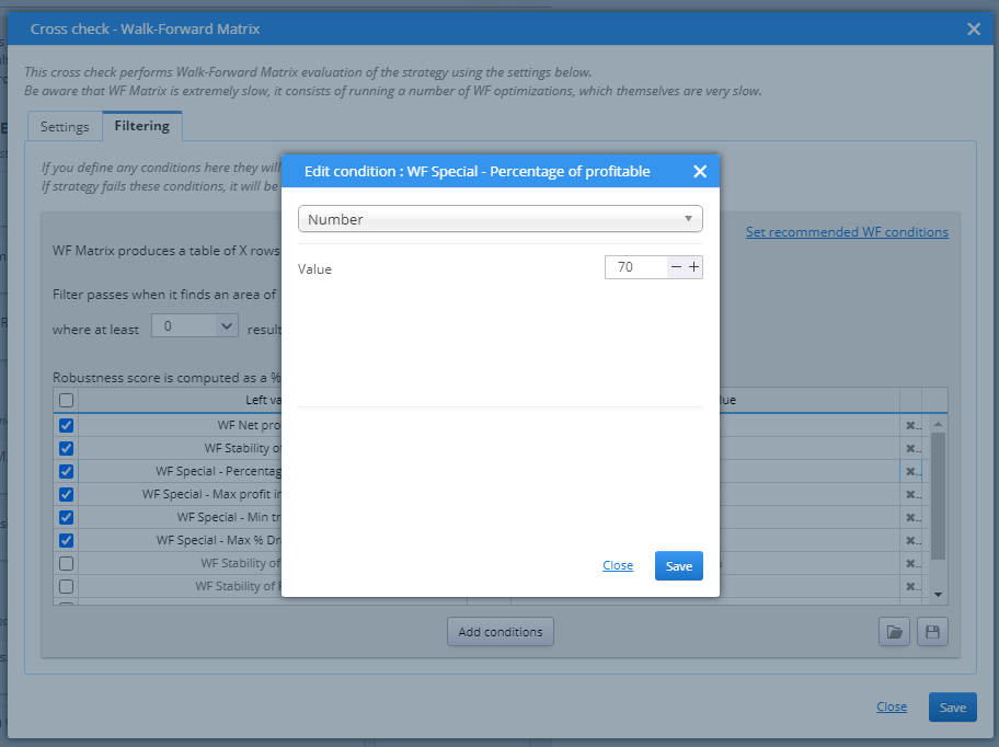 Edit Conditions for Crosscheck