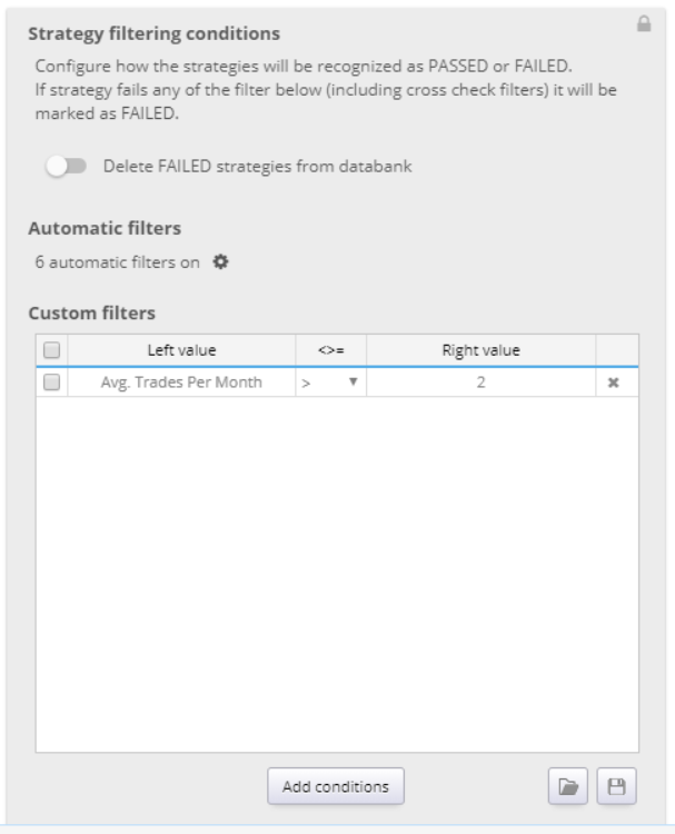 Strategy Filtering Conditions