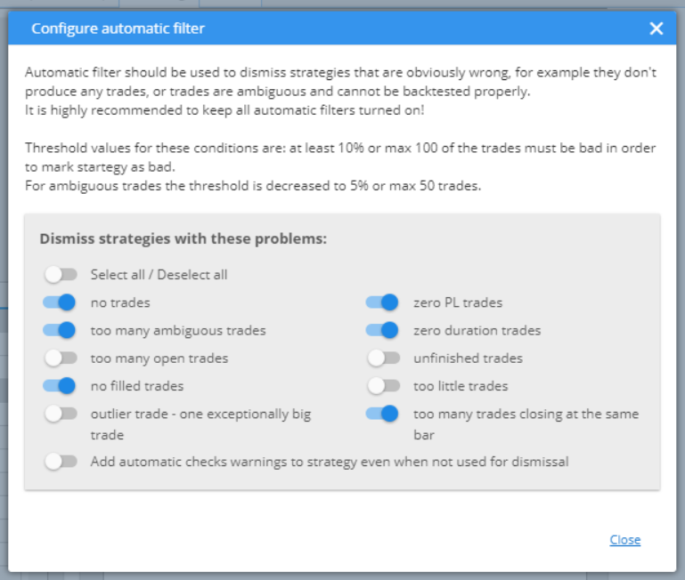 Configure Automatic Filter